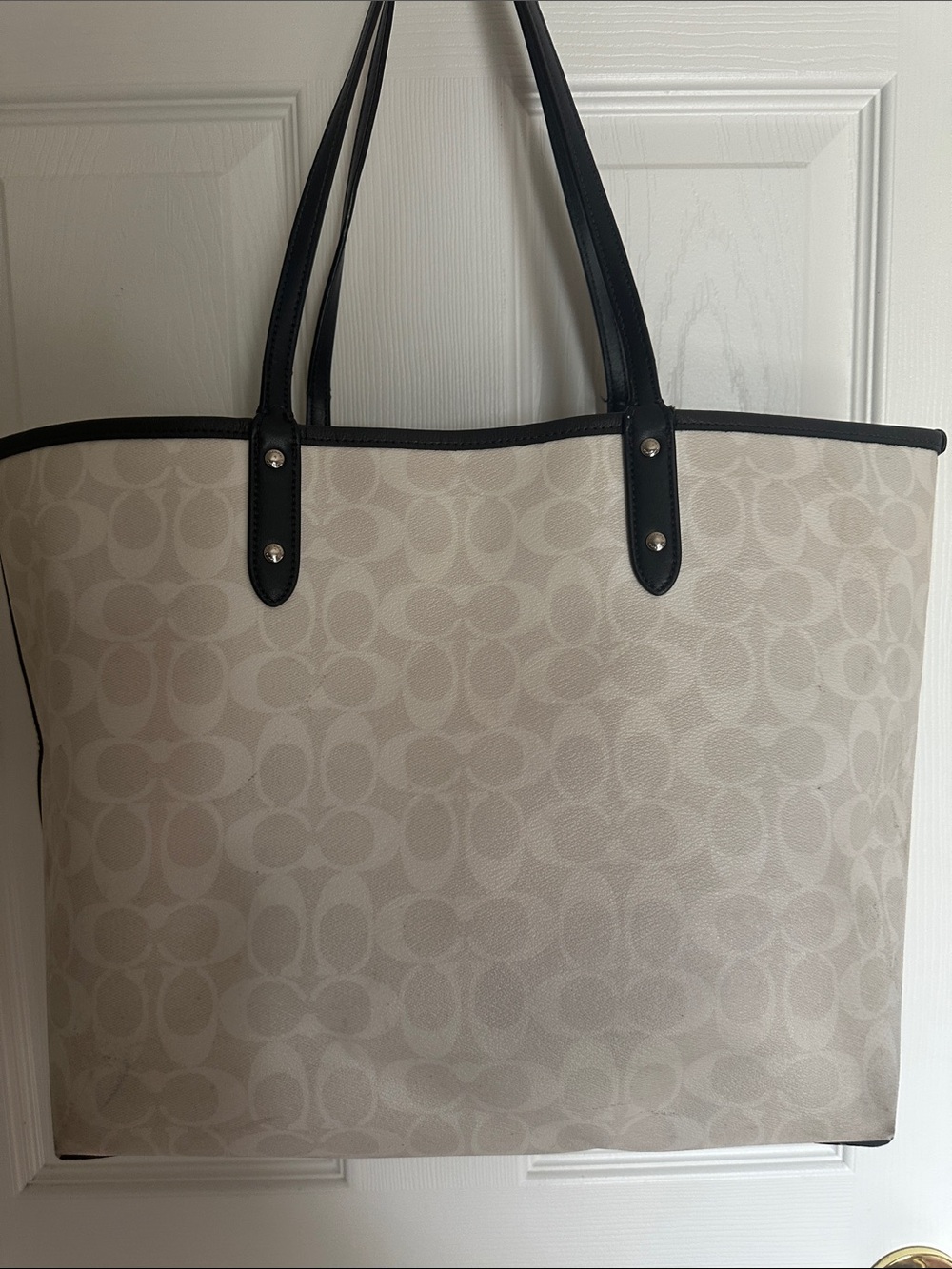 Coach Reversible Chalk/Navy Signature Canvas Tote Bag READ DETAILS - Picture 2 of 16